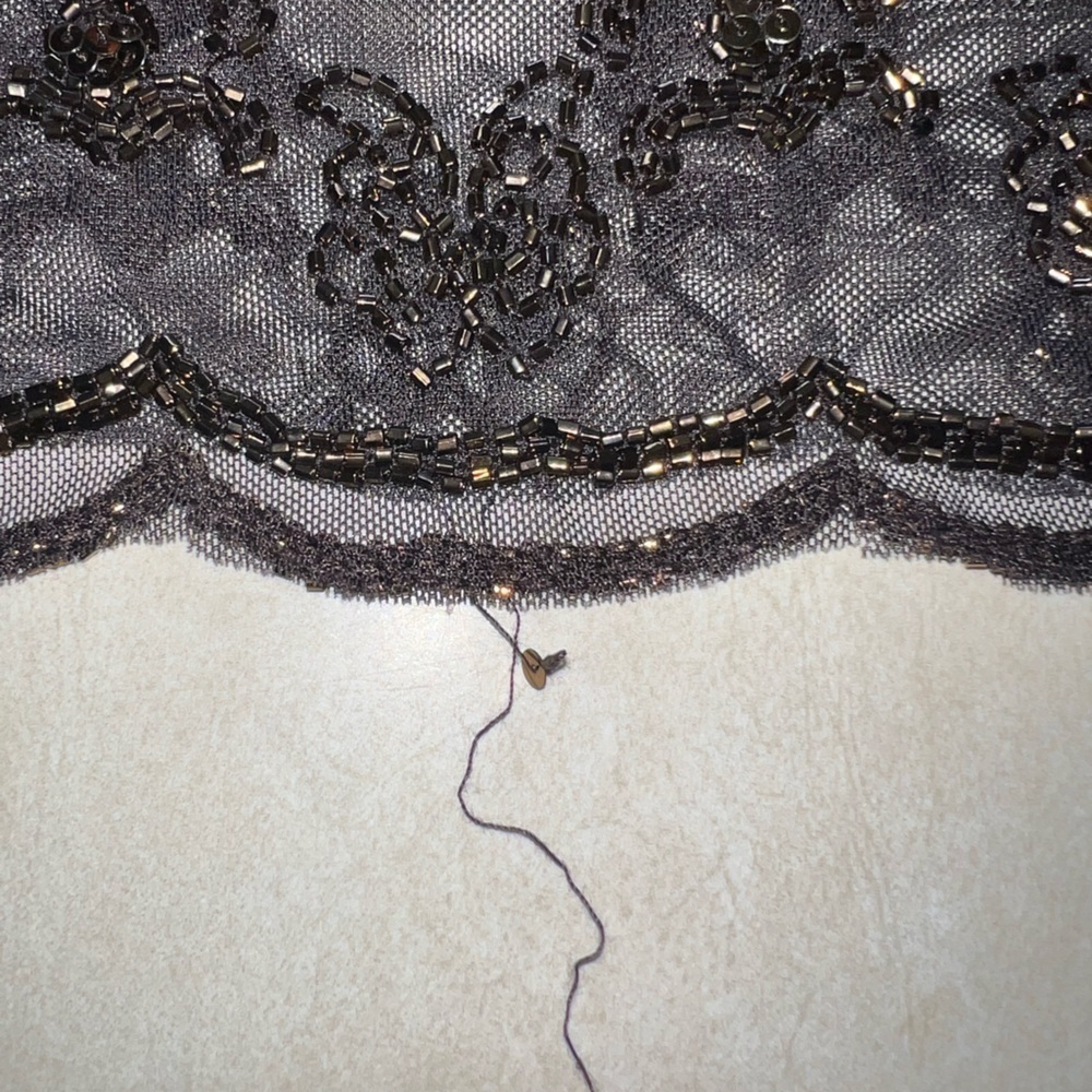 Gorgeous Gatsby style lace and satin tan gold slip skirt w/ sequin overlay. Y2K - Picture 13 of 16